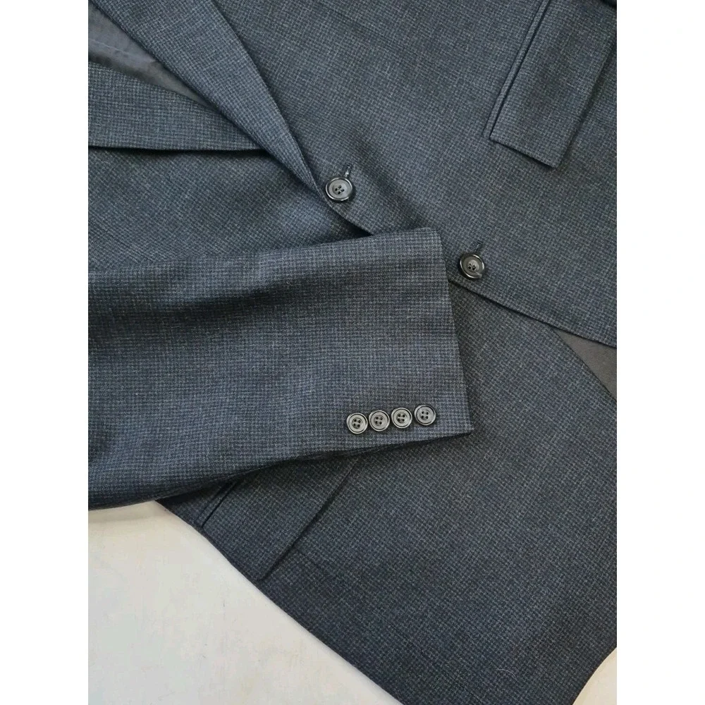 Evan Picone Mens Wool Sports Coat 40L Blue Houndstooth Vintage USA Blazer